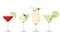 Cosmopolitan, Pina Colada, Daiquiri and Margarita cocktails set. Alcohol drinks collection.