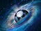 Cosmos background with a soccer ball