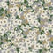 Cosmos flower and olives illustration motif seamless repeat pattern grey background