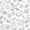 Cosmos. Seamless pattern in doodle and cartoon style. Outline. Black and white