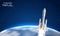 Cosmos Travel Background with Spacecraft Space Shuttle, Cosmic Rocket, Spaceship