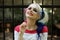 Cosplayer girl with in Harley Quinn costume