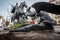 The Cossack Winner monument - Ukrainian Cossack spears a two-headed dragon  - Kiev, Ukraine