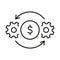 Cost Effective Line Icon. Cogwheels, Gears and Dollar Symbol. Efficiency and Optimization Line Icon. Operation and