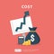 cost fee spending increase with arrow rising up growth diagram. business cash reduction concept. investment growth progress with