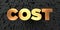 Cost - Gold text on black background - 3D rendered royalty free stock picture