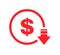 Cost reduction- decrease dollar icon. Vector symbol image isolated on background