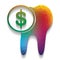 The cost of tooth treatment sign. Vector. Colorful icon with bright texture of mosaic with soft shadow on white background.