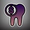 The cost of tooth treatment sign. Vector. Violet gradient icon w