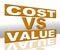 Cost Versus Value Sign Portrays Spending vs Benefit Received - 3d Illustration