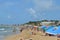 Costa Dorada beach on sunny day on June 23, 2016 in Torredembarra, Spain.