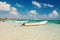 Costa Maya, Mexico - February 01, 2016: boats on summer sea beach. motor boats in transparent sea water at summer beach