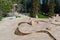 COSTA MESA, CALIFORNIA - 24 JAN 2023: High angle view of  Noguchi Garden, a compact, minimalist sculpture garden intended as a