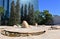 COSTA MESA, CALIFORNIA - 24 JAN 2023: The Noguchi Garden, a compact, minimalist sculpture garden intended as a representation of