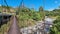 Costa Rica, pedestrian suspension bridge over the Celeste stream