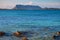 Costa Smeralda coast of Tyrrhenian Sea and Isola Tavolara island seen from San Teodoro resort town in Sardinia,