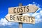 Costs, benefits - wooden signpost