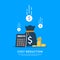 Costs reduction, costs cut, costs optimization business concept. Sack of money, calculator and coins symbol vector illustration