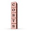 Costs Word Sign. Vertical Stack of Rose Gold Metallic Toy Blocks