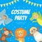 Costume Party Banner, Festive Invitation Card, Flyer, Poster, Background with Cute Kids in Animals Costumes Vector