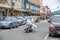 Costumed figure riding motorcycle in Juneau, Alaska