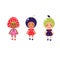 Costumed kids vector cartoon illustration. Children wearing fruit costumes.