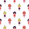 Costumed kids vector cartoon seamless pattern. Children wearing fruit costumes.