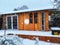 Cosy cabin in a winter snow storm