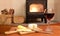 Cosy evening by woodburner fire with wine and cheese