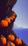 Cosy Halloween landcsape with pumpkins and sea