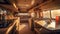 Cosy Interior of motor home camping car, furnishing decor of salon area, comfortable modern caravan house