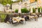 Cosy outdoor cafe with view on river, Karlovy Vary