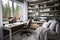 Cosy and stylish modern home office interior design, green colour office workspace. generative ai