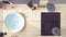 Cosy wooden peaceful bathroom in purple tones, big bathtub, ceramic tiles floor, carpet with sofa, round poufs, mirror, spa, hotel