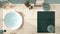 Cosy wooden peaceful bathroom in turquoise tones, bathtub, ceramic tiles floor, carpet with sofa, round poufs, mirror, spa, hotel