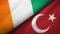 Cote d`Ivoire and Turkey two flags textile cloth, fabric texture