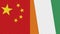 Cote D lvoire and China Flags Together Fabric Texture