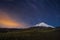 The Cotopaxi volcano in Ecuador, night shot with star trails