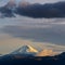 Cotopaxi Volcano Sunset with Airplane, Ecuador