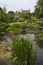 Cotswold cottage garden with wildlife pond, England