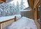 Cottage balcony covered with snow in Ruka in Finland in the Arctic pole circle