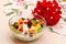 Cottage cheese with candied fruit and raisins