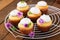 Cottage cheese cupcakes with meringue decorated flower