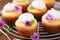 Cottage cheese cupcakes with meringue decorated flower