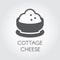 Cottage cheese glyph icon. Dairy product in bowl flat label. Natural healthy diet food logo. Milk ingredient pictogram