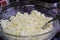 Cottage cheese mixture for making pies in a glass dish