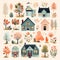 Cottage Colors Vector Illustration Of Houses And Trees In Dreamy Tones