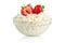 Cottage or curd cheese with strawberries , ogranic homemade dairy product.