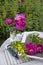 Cottage garden with common peony