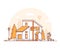 Cottage house - thin line design style vector illustration